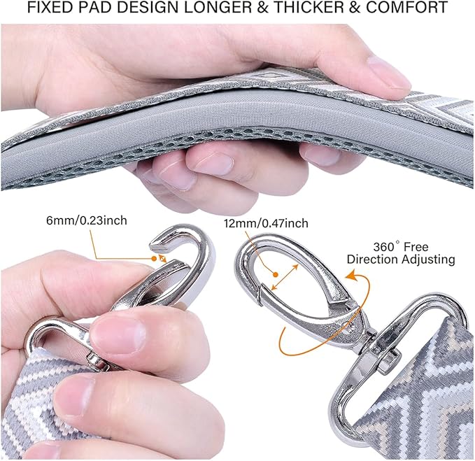 59 Inch Shoulder Straps, Soft with Ultra-Thick Fixed Shoulder Pad, Two Way Independently Adjustable Buckle Replacement Straps for Laptop Bag Messenger Bag Tool Bag Luggage,Grey Black