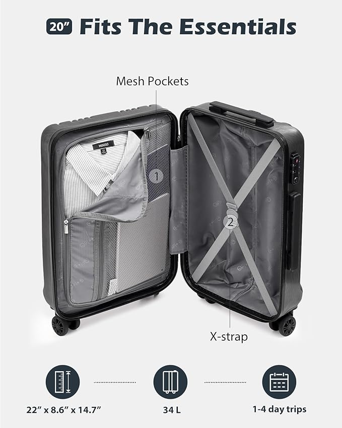 Coolife Luggage PC+ABS Hardshell Suitcase with TSA Lock, Spinner Carry On Lightweight (white, S(20in_carry on))
