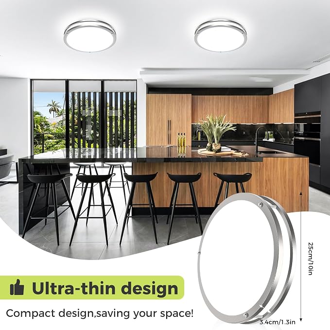 hepside 2 Pack Flush Mount Ceiling Light Fixture, Dimmable & 5CCT Ceiling Light Black, 10inch 15W 3000K 3500K 4000K 5000K 6500K Adjustable Ceiling Lamps for Kitchen Bathroom Bedroom Hallway