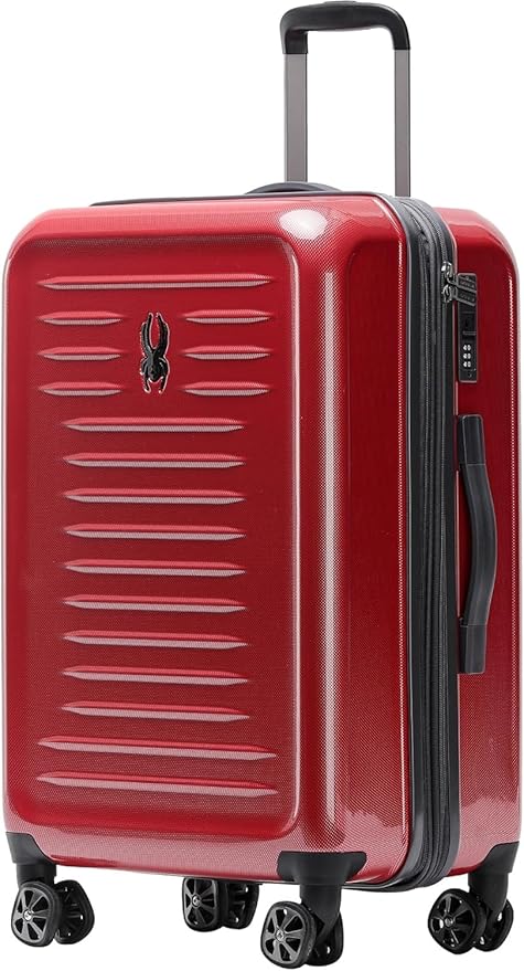Spyder Rails Expandable Hardside Upright Suitcase with 360° Spinner Wheels, TSA Approved Lock (Red, Medium Checked)
