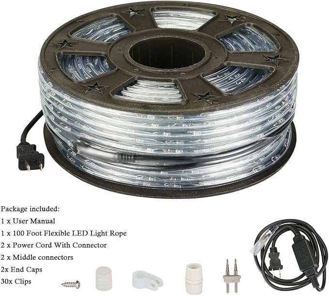 100Ft LED Rope Lights, LED Strip Lights Outdoor Waterproof Decorative Lighting for Indoor/Outdoor, Eaves, Backyards Garden, Halloween and Christmas Decorations(Christmas Red)