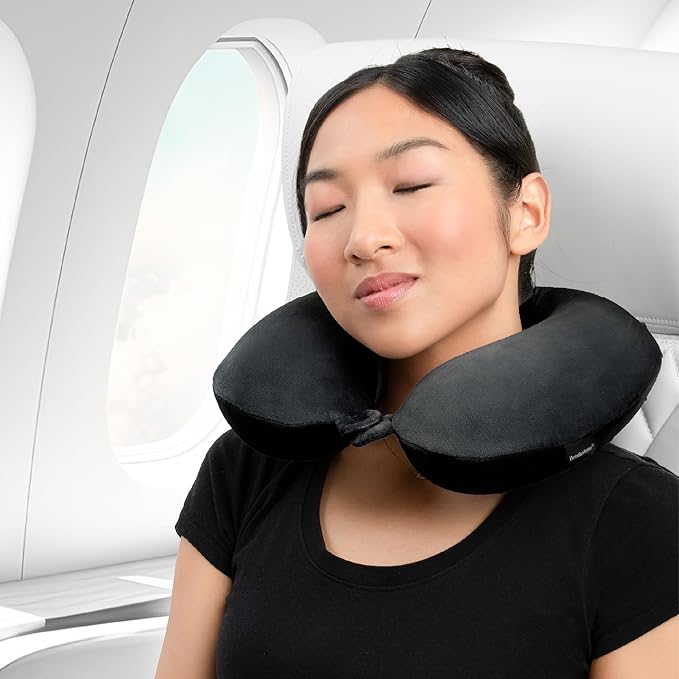 Brookstone Travel Neck Pillow - Lightweight Fleece Casing U-Shaped Stuffable Memory Foam Travel Pillow for Sleeping and Neck Support, Black