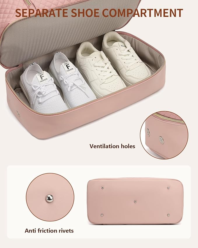 Duffle Bag for Women Travel, Weekender Bag Overnight Bag with Shoe Compartment, Carry on Bag with Crossbody Purse for Over Night, Weekend, Yoga, Gym, Business Trips, Hospital, Pink