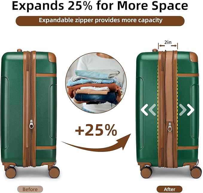 LARVENDER Luggage Sets 3 Piece Expandable Carry on Luggage 22x14x9 Airline Approved Hardshell Suitcase with Wheels TSA Lock, Lightweight Suitcase Set for Women with Travel Backpack, Green