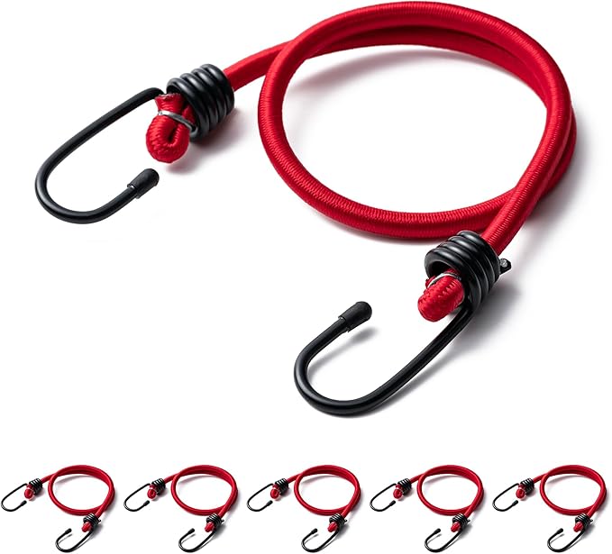 Aegero 18inch Bungee Cords with Hooks,6Pcs Heavy Duty Extra Strong Outdoor Elastic Rope,Multi-Purpose Elastic Bungee Straps for Luggage,Camping,Tarps,Bike Rack,Outdoor Tent,Weatherproof（Red）