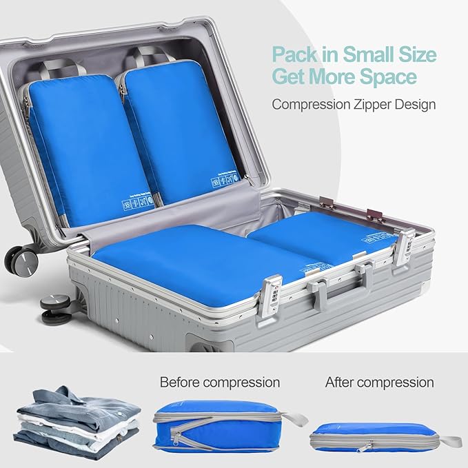 Cambond Compression Packing Cubes for Travel - Lightweight Expandable Travel Bags Luggage Organizers Travel Essentials Compression Cubes for Travel Space Saver for Carry on Suitcases Organizer