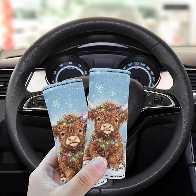 BIGCARJOB Highland Cow Handle Wraps Set for Luggage Accessories,Women Girls Door Protection Cover Christmas Suitcase Handle Cover Gifts Suitcase Handle Wraps Travel Bags
