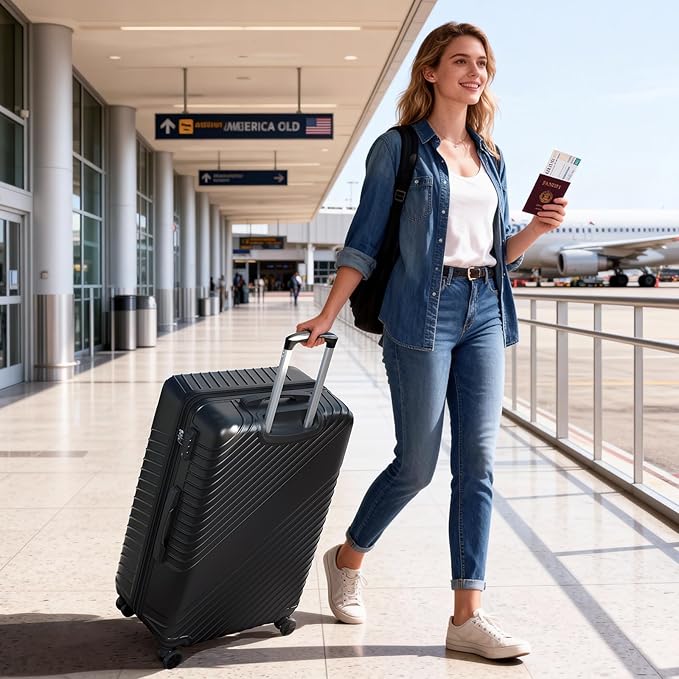 28 Inch Checked Luggage, ABS Hardside Suitcase with Spinner Wheels, TSA Security Lock, Lightweight Large Luggage for Women, Men, Expandable Travel Suitcase for Business, Road Trips & Family Vacations