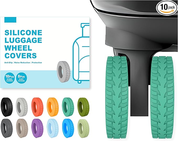 10-Pack Upgrade Luggage Wheel Covers, Silicone Protective Covers for 2-2.4" Suitcases Spinner Wheel, Wear-Resistant, Anti-Noise, Thickened Protector, Travel Accessories(Peacock Green)