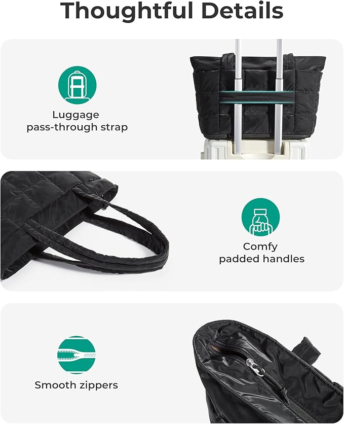 BAGSMART Expandable Tote Bag for Women, Puffer Work Tote Handbag, Quilted Carry On Bag for Travel Gym