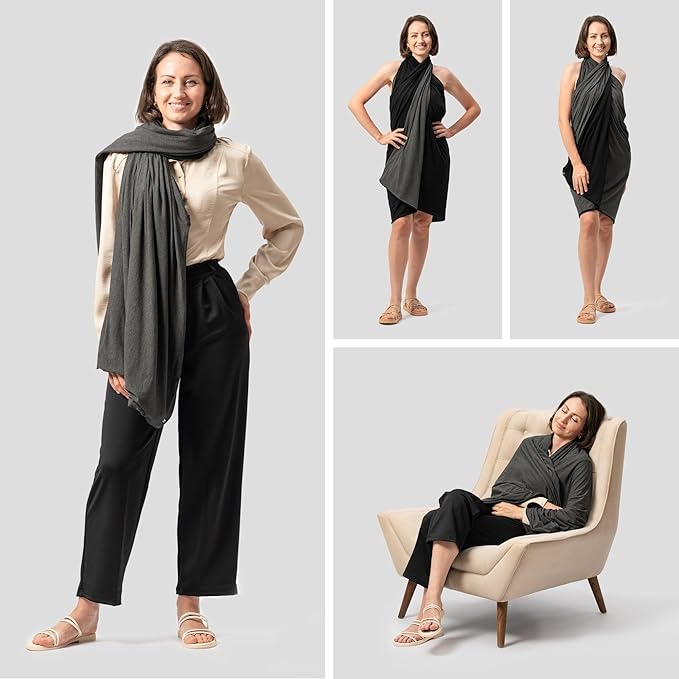 16-in-1 Compact Travel Blanket with Bag – Reversible, Ultra Soft Bamboo Airplane Blanket with Hidden Pocket – Packable for Flights & Travel Essentials (Semi-Weighted, Double Layer)