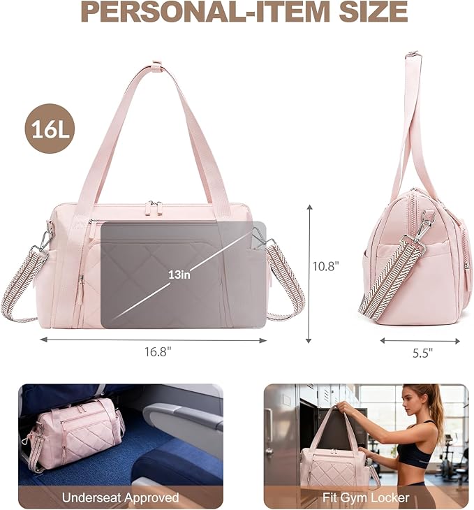 Gym Bag for Women, Duffle Weekender Bags for Travel, Lightweight Weekender Tote with Wet Pocket for Sports, Workout and Dance Pink