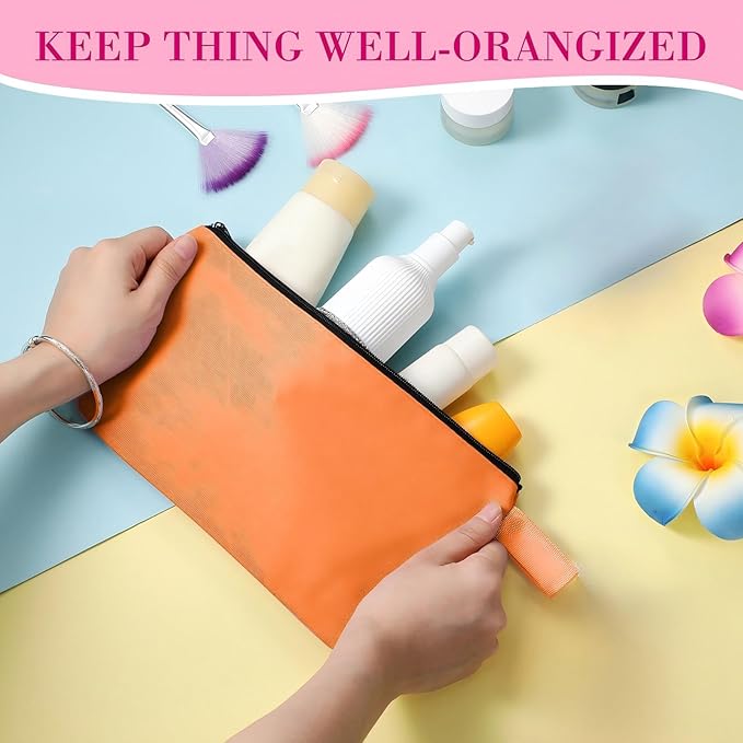 Saintrygo 10 Pieces Canvas Makeup Bags Bulk for Women Travel Cosmetic Organizer Plain Storage Pouch Multi-Purpose Blank Travel Toiletry DIY Craft Bags with Zipper(Bright,9.8 x 5 x 2 Inch)