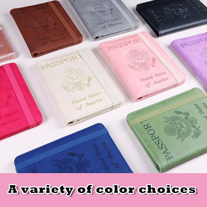 Melsbrinna Premium Leather Passport Holder Covers Case, Waterproof Rfid Blocking Travel Wallet Passport Holder with Pen Holder, Cute Passport Book for Women/Men