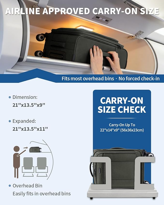 ECOHUB Carry On Luggage Airline Approved, 20 Inch Softside Carry On Suitcase with Spring Shock-Absorbing Spinner Wheels, Lightweight Travel Luggage with TSA Lock, 22x14x9 Carry-On Bag