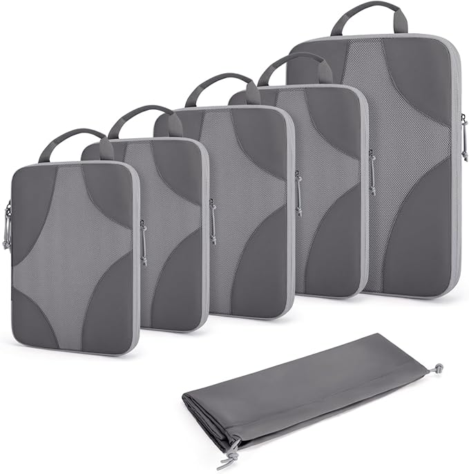 BAGSMART Compression Packing Cubes for Travel, Compressible Luggage Organizer for Cruise Ship, Lightweight Travel Essentials 6-Pack 1L+2M+2S+1Shoe Bag