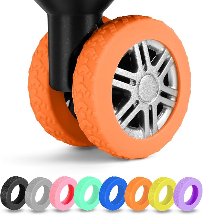 8-Piece Silicone Luggage Wheel Covers-For Dual-Row Spinner Wheels (2.0"-2.4")Diameter Only-Reduces Noise and Prevents Scratches-Designed for Wheels with a Top Clearance Greater Than 0.12" (Orange)