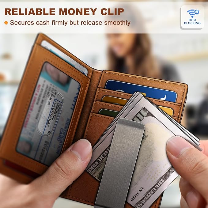 BULLIANT Men Airtag Wallet,Slim Wallet Money Clip Card Holder Magnetic Closure 12 Cards in Front Pocket RFID Blocking