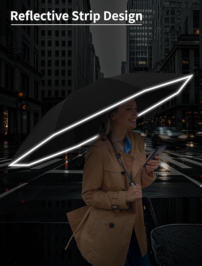 Seniny Inverted Travel Umbrella Compact - Windproof Umbrellas for Rain with Reflective Strip, Large UV Umbrella for Sun Protection, Automatic Portable Umbrellas Fold in Reverse for Car, Backpack