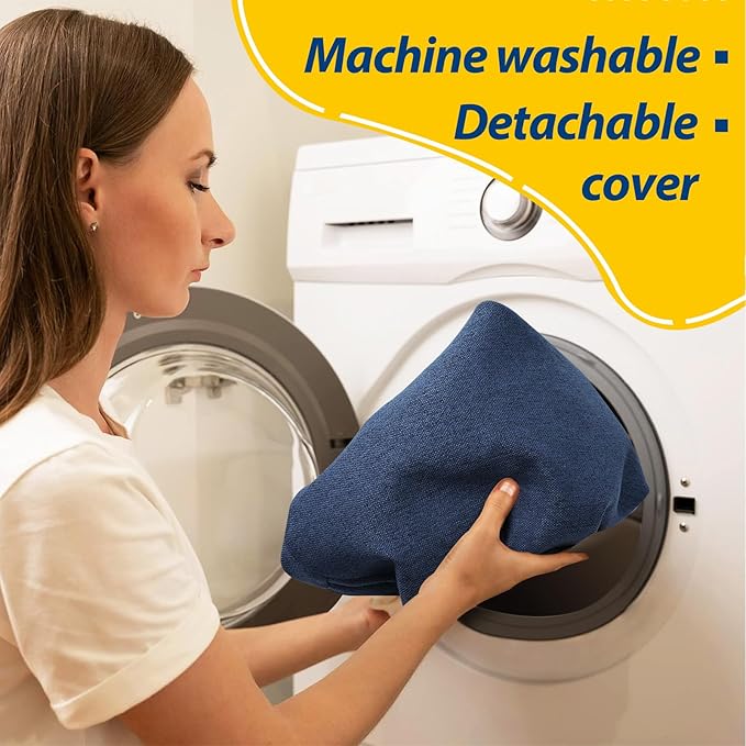 AAAAAcessories D-Shaped Chair Cushions, 2" Thick Dining Chair Pads with Ties and Removable, Machine-Washable Cover, 17" x 16", Set of 8, Blue