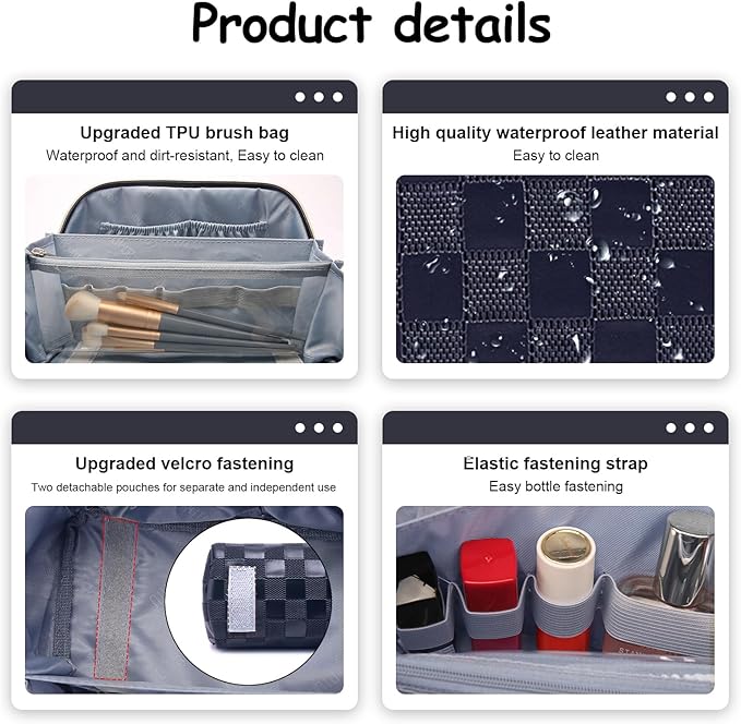 BOYATU Travel Makeup Bag Organizer: 3 Pcs Set Large Capacity Cosmetic Bags Holds 10–20 100ml Full-Size Bottles - 180°Open-Flat Make up Case 3-sec touch-up - Toiletry Bag Gift women (03-A-Dark Blue)