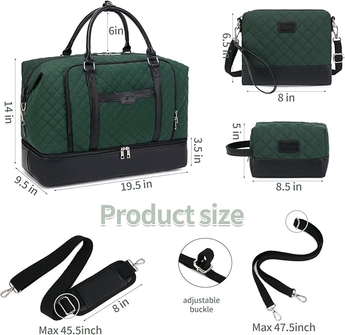 Weekender Bag, Large Travel Duffel Bag for Women, Carry on Overnight Bag with Shoe Compartment and Toiletry Bags