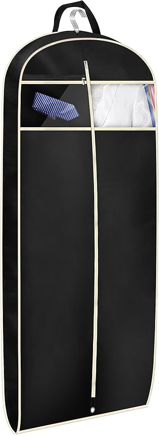 MISSLO 50" Gusseted Travel Garment Bag with Clear Zipper Pouch Breathable Dress Storage Garment Cover for Hanging Full Length Coat, Long Jacket, Suit with Tails