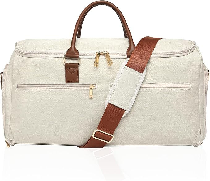 seyfocnia Carry On Garment Bag for Women, Convertible Travel Garment Bag, 2 in 1 Hanging Suitcase Suit Business Travel Bag Overnight Bag, White Brown