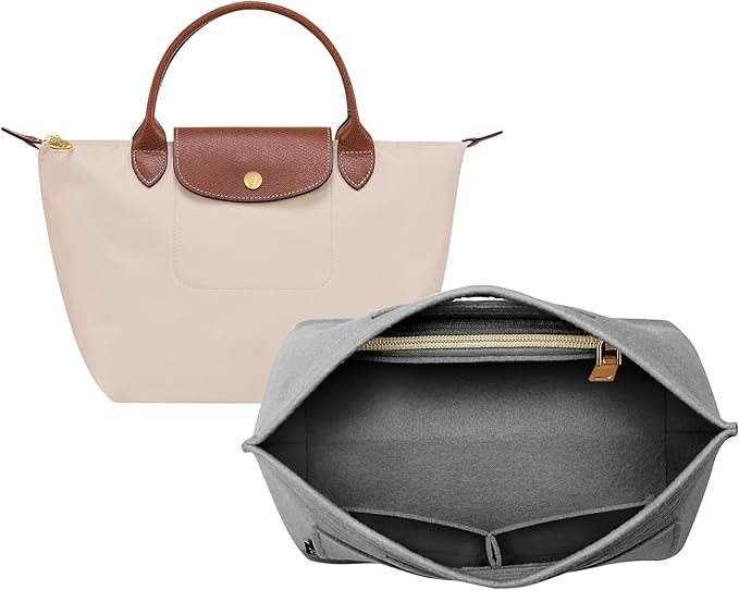 OPPOSHE Purse Organizer Insert for Longchamp Le Pliage, Premium Felt Long Champ Bag Handbag Women, Tote Organizer Insert with 6 Compartments (Small, Grey)