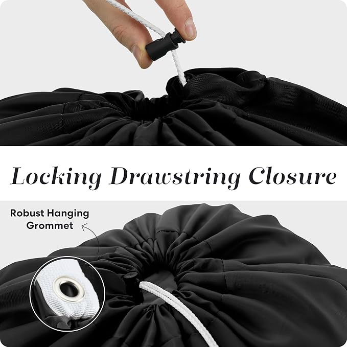 Handy Laundry Bag Shoulder Strap Extra Large - Drawstring Locking Closure, Durable Material, Heavy Duty Stitching, Hands Free Carrying - Perfect College Dorm (Black, 30" x 40")