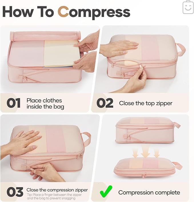Veken 9/11 Set Compression Packing Cubes for Travel Essentials,Compressible Expandable Large Luggage Suitcase Organizer Bags for Clothing,Durable Space Saver Storage Bags with Toiletry Bags(Beige)