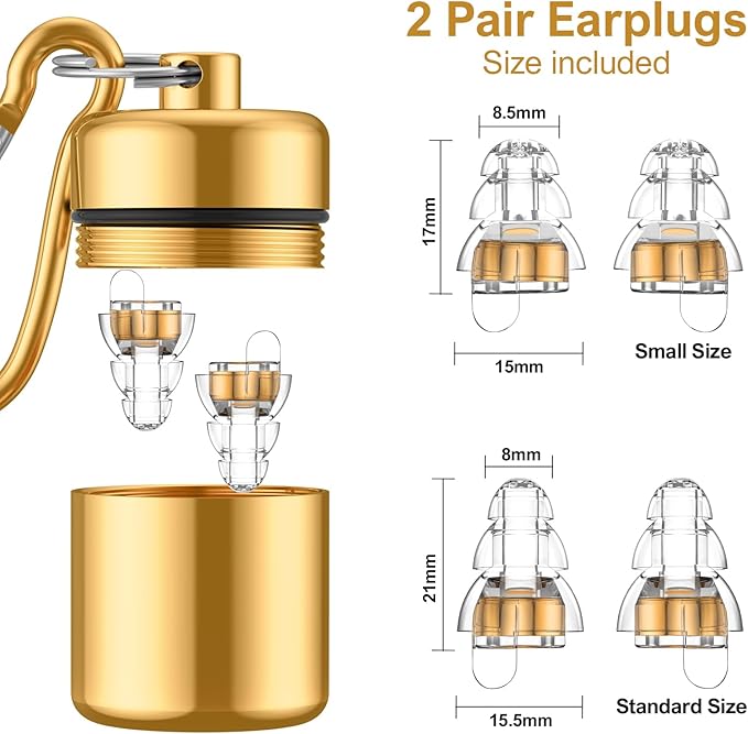 High Fidelity Concert Earplugs for Concerts Musicians, Music Festivals, Earplugs for noise reduction, 24db 2 Pairs (Gold)