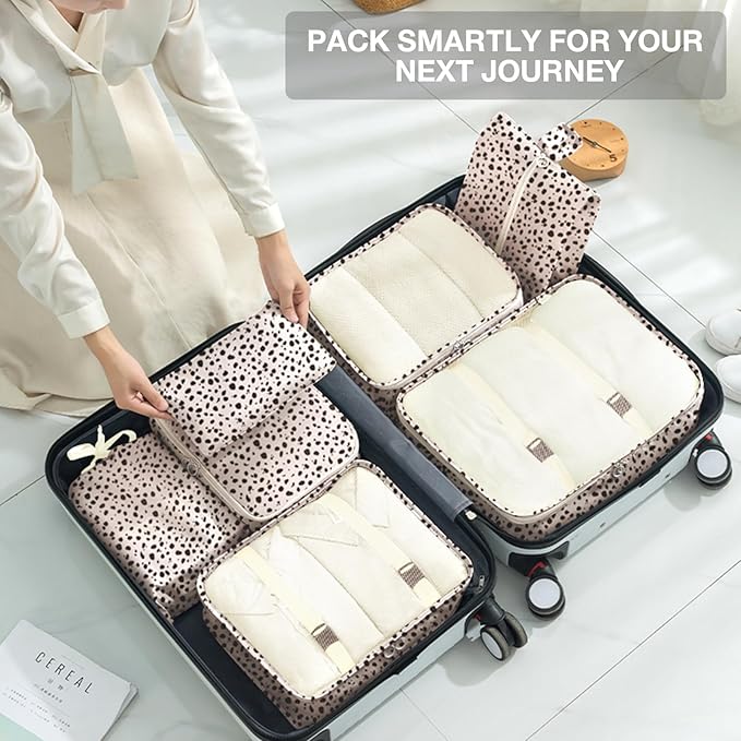 8 Set Packing Cubes for Suitcases, Packing Cube with Shoe, Cosmetics, Clothing, and Accessories Bags Packing Cubes for Travel Luggage Organizer(Leopard)