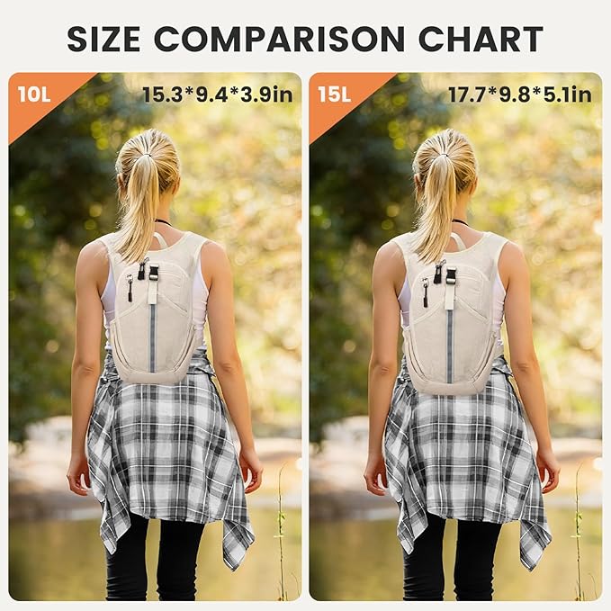 Small Hiking Backpack 15L-Lightweight Packable Foldable Backpack for Travel Camping Outdoor Commute, Compact Rucksack for Women Men(Beige)