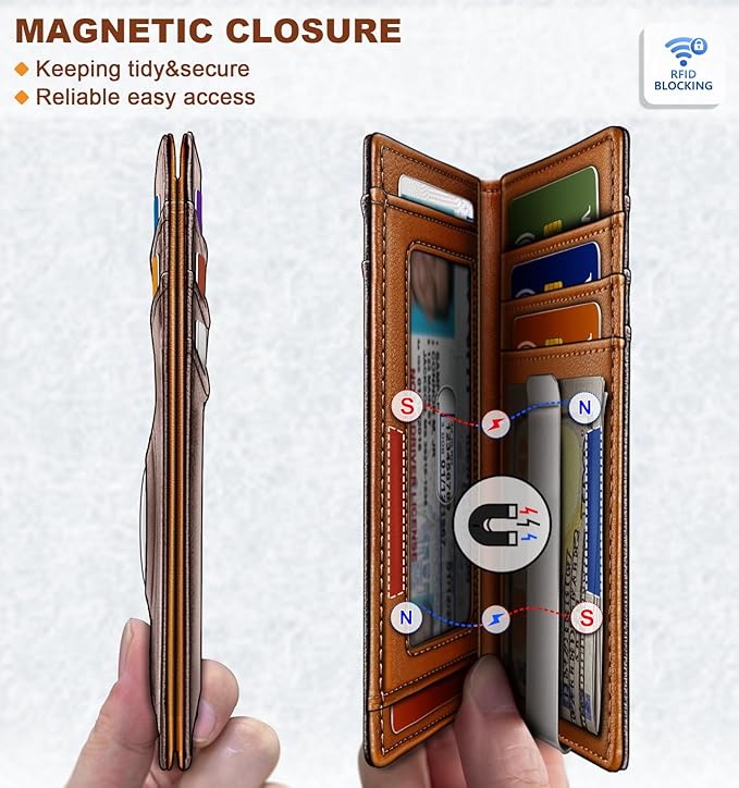 BULLIANT Men Airtag Wallet,Slim Wallet Money Clip Card Holder Magnetic Closure 12 Cards in Front Pocket RFID Blocking