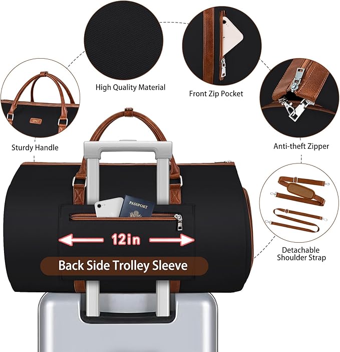 Convertible 2-in-1 Garment Bags for Travel, 50L Carry On Garment Duffle Bag With Shoe Compartment Large Weekender Bag for Women Men Hanging Suitcase Suit Travel Duffel Overnight Bags 4pcs Set