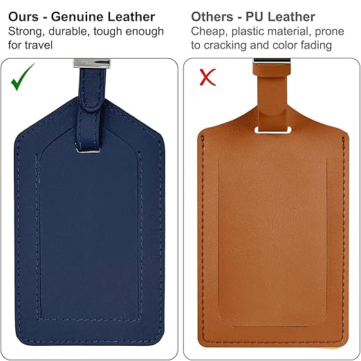 Navy Genuine Top Grain Leather Luggage Tag