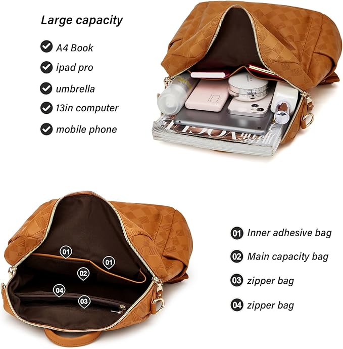 Makes Backpack Purse for Women PU Leather Travel Satchel Handbag Convertible Design Bag with Purse 2 Piece