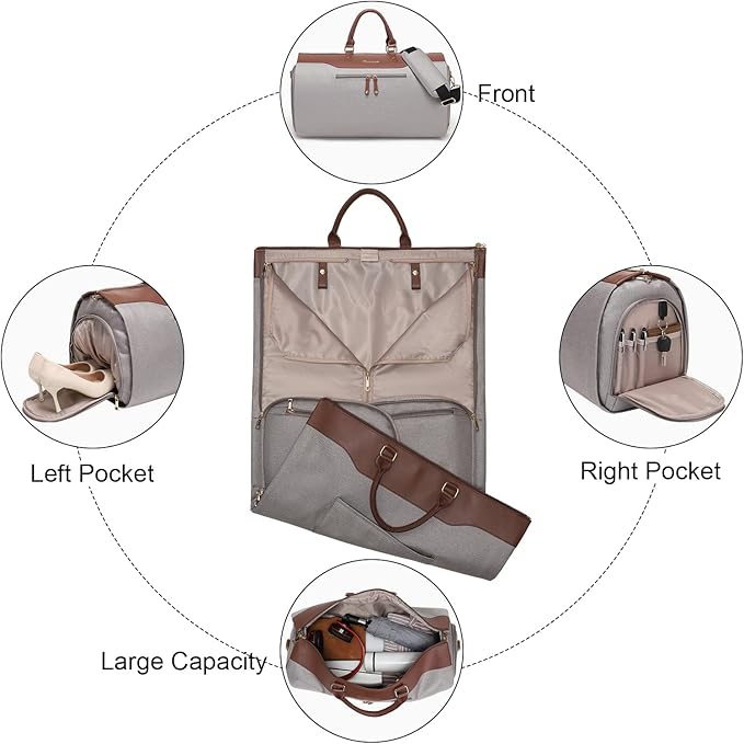 Modoker Convertible Garment Bag with Shoulder Strap, Carry on Garment Duffel Bag for Men Women - 2 in 1 Hanging Suitcase Suit Travel Bags, Caramel