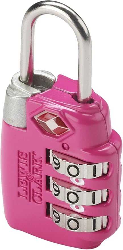 Lewis N. Clark Travel Sentry TSA-Approved Luggage Lock, Large 3 Dial Combination with Easy Read Dials - Pink