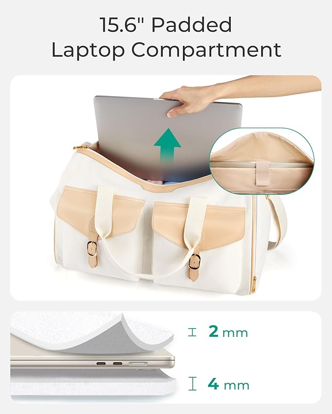 BAGSMART Duffel Bag for Women, Vintage Weekender Bags for Women, Overnight Gym Carry on Personal item for Travel, Beige