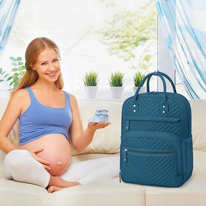 Tenot Baby Diaper Bag Backpack Tote for Women Large Capacity with Insulated Pockets Multifunctional Waterproof Diaper Bags For Baby Girl Boy Mama Maternity Travel Bag Peacock Blue