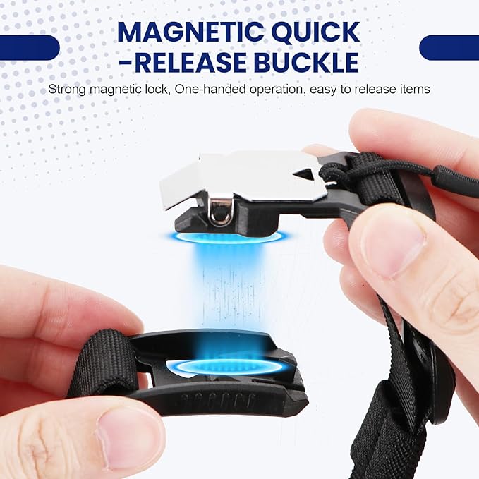 Magnetic Luggage Strap for Backpack & Suitcase - Heavy Duty Suitcase Belt with Jacket Gripper - Multi Purpose Travel Accessories with Replaceable Hooks - Adjustable Extra Bag Holder