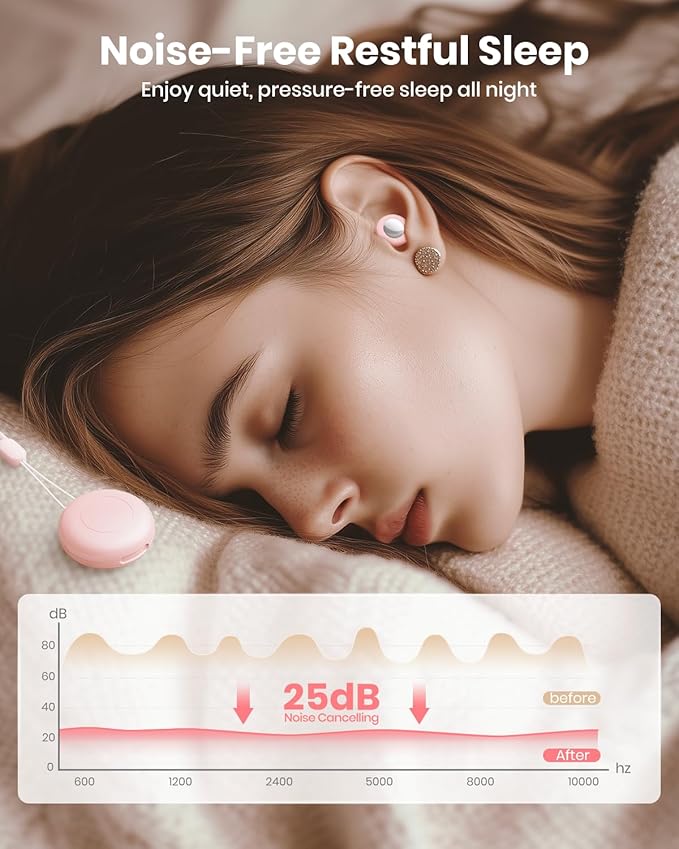 Ear Plugs for Sleeping Noise Cancelling, Reusable Silicone Ear Plugs for Noise Reduction with 8 Ear Tips, Earplugs for Sleep, Concerts, Travel, Snoring (Pink, One Size)