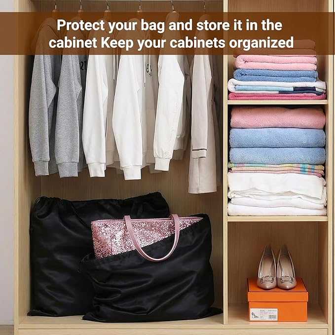 2 Pack Dust Bags for Handbags Storage, Stain Travel Drawstring Shoe Bags, Dustproof Storage Pouch for Handbags, Purses, Shoes, Shoe Travel Bag