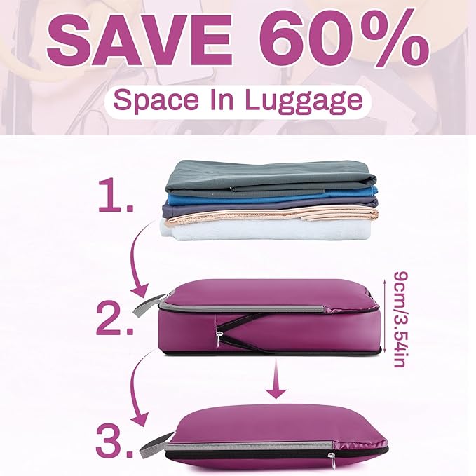 Hosuly 6 Pcs Ultralight Compression Packing Cubes for Travel 17.3 x 12.6'' XL Large Expandable Luggage Organizers for Save Space Family Long Trips (Purple)