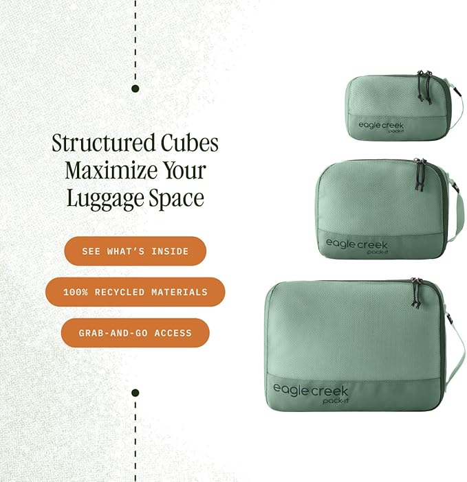 Eagle Creek Pack-It Reveal Cube Set - Packing Cubes for Compartmentalizing Luggage - Durable - Ultra-Lightweight - Water-Resistant - Easy Grab Zipper Pull - Mesh Windows - Willow Green - XS/S/M
