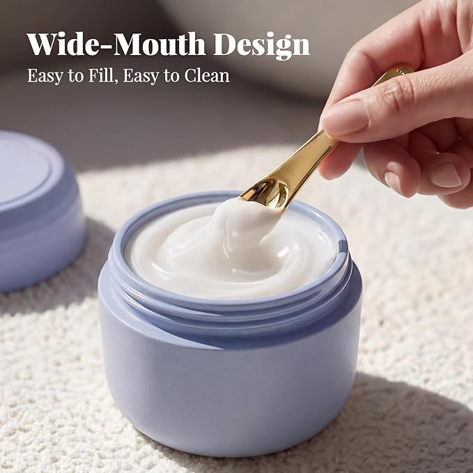 New Travel Toiletry Containers [Ultra Leakproof] TSA-Approved, PLA Hard Shell Jars with 5 Magnetic Labels, Wide Mouth Bottles for Lotion, Cleanser, Shampoo, Conditioner, Blue, 3 Pack, 1OZ