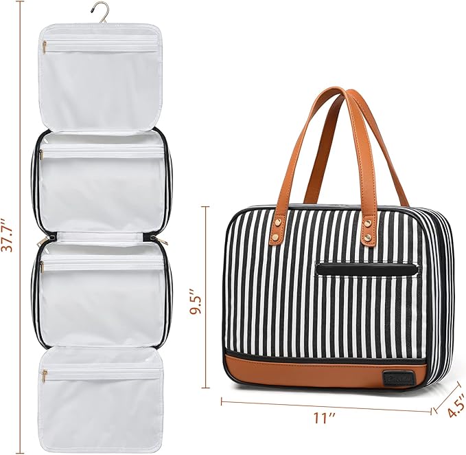 Bosidu Hanging Travel Toiletry Bag,Large Capacity Cosmetic Travel Toiletry Organizer for Women with 4 Compartments & 1 Sturdy Hook,Perfect for Travel/Daily Use/Christmas