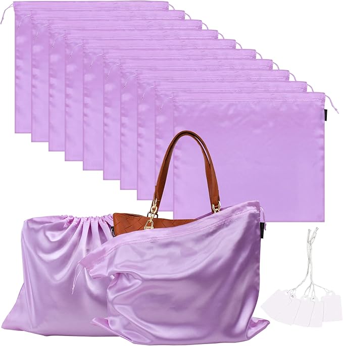 10 Pack Dust Bags for Purses and Handbags, Silk Dust Cover Storage Bag with Drawstring Travel Storage Pouch for Handbag Purse Shoes Boots (Pink, 23.6 × 19.6 in)